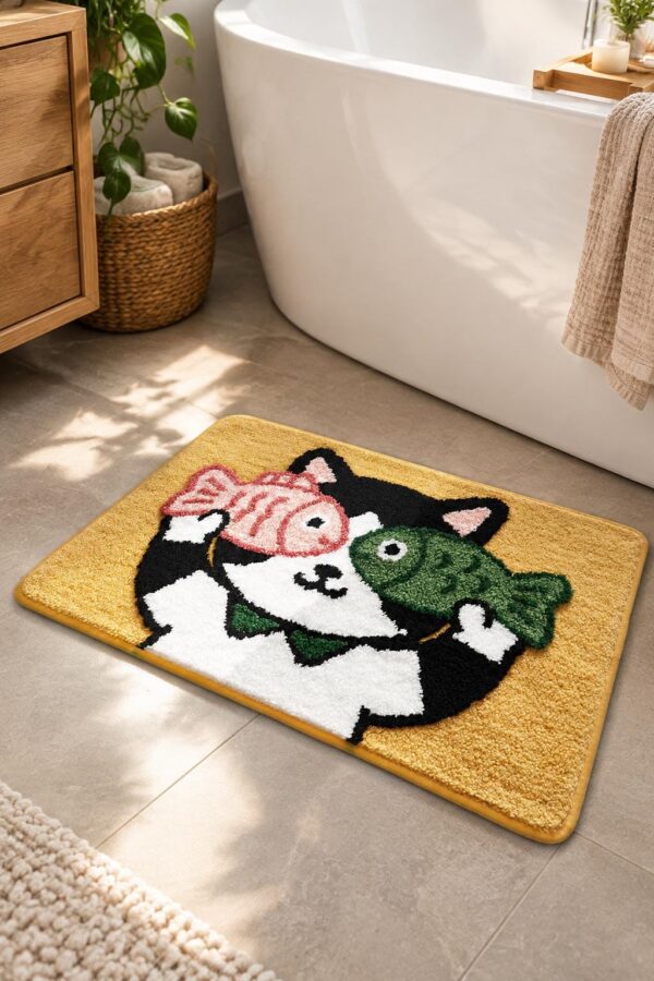 etsy-4595085474-03 Funny Cat Fish Bath Mat, 32 x 20 in Non-Slip Area Rug (Washable)