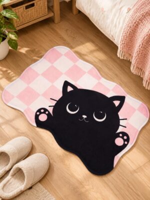 etsy-4595088888-01 Memory Foam Cat Bath Mat, Machine Washable, Non-Slip, 16 x 24 in (Pink/Black)