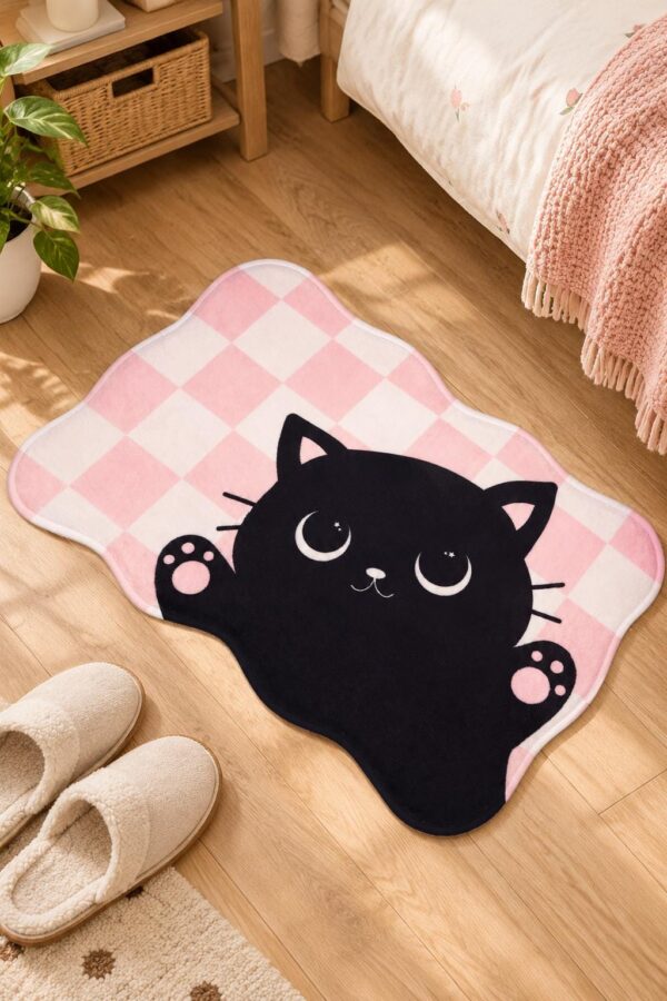 etsy-4595088888-01 Memory Foam Cat Bath Mat, Machine Washable, Non-Slip, 16 x 24 in (Pink/Black)