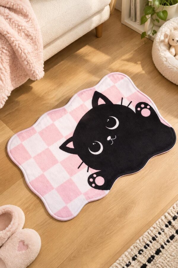 etsy-4595088888-02 Memory Foam Cat Bath Mat, Machine Washable, Non-Slip, 16 x 24 in (Pink/Black)