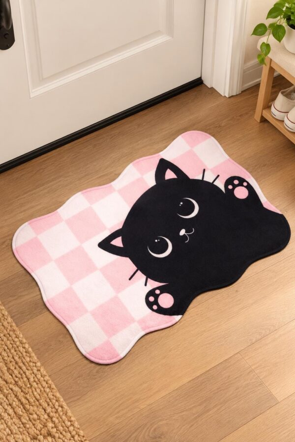 etsy-4595088888-04 Memory Foam Cat Bath Mat, Machine Washable, Non-Slip, 16 x 24 in (Pink/Black)
