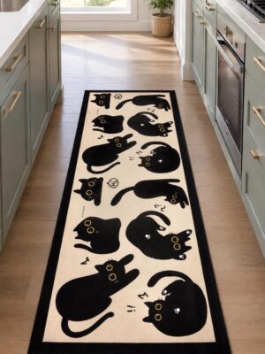 etsy-4595118614-01 Black Cat Kitchen Mat, 47x19 Inch Non-Slip Indoor Outdoor Rug (Machine Washable)