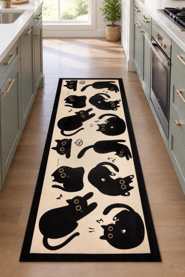 etsy-4595118614-01 Black Cat Kitchen Mat, 47x19 Inch Non-Slip Indoor Outdoor Rug (Machine Washable)