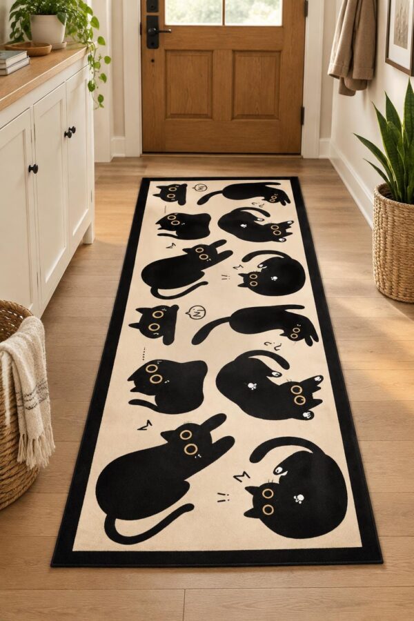 etsy-4595118614-02 Black Cat Kitchen Mat, 47x19 Inch Non-Slip Indoor Outdoor Rug (Machine Washable)