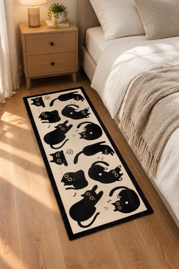 etsy-4595118614-03 Black Cat Kitchen Mat, 47x19 Inch Non-Slip Indoor Outdoor Rug (Machine Washable)