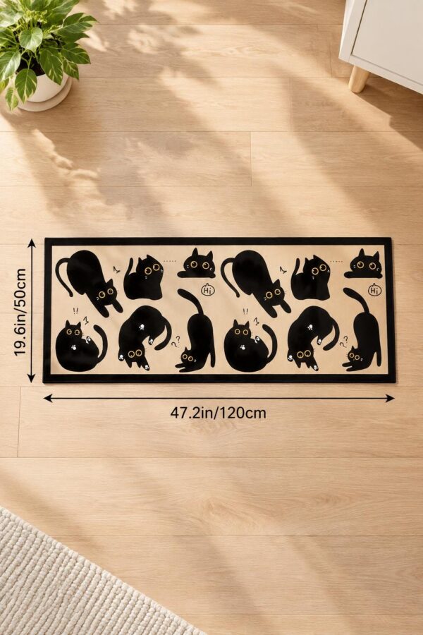 etsy-4595118614-04 Black Cat Kitchen Mat, 47x19 Inch Non-Slip Indoor Outdoor Rug (Machine Washable)